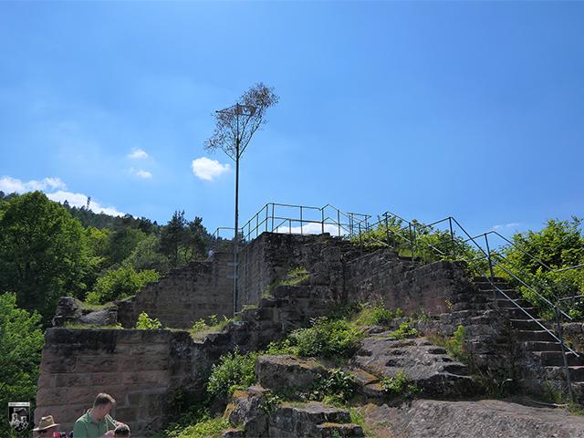 Von der Oberburg haben sich nur Geländespuren und nieder Mauern erhalten. Sie lag zusammen mit dem Bergfried auf dem höchsten Punkt. 